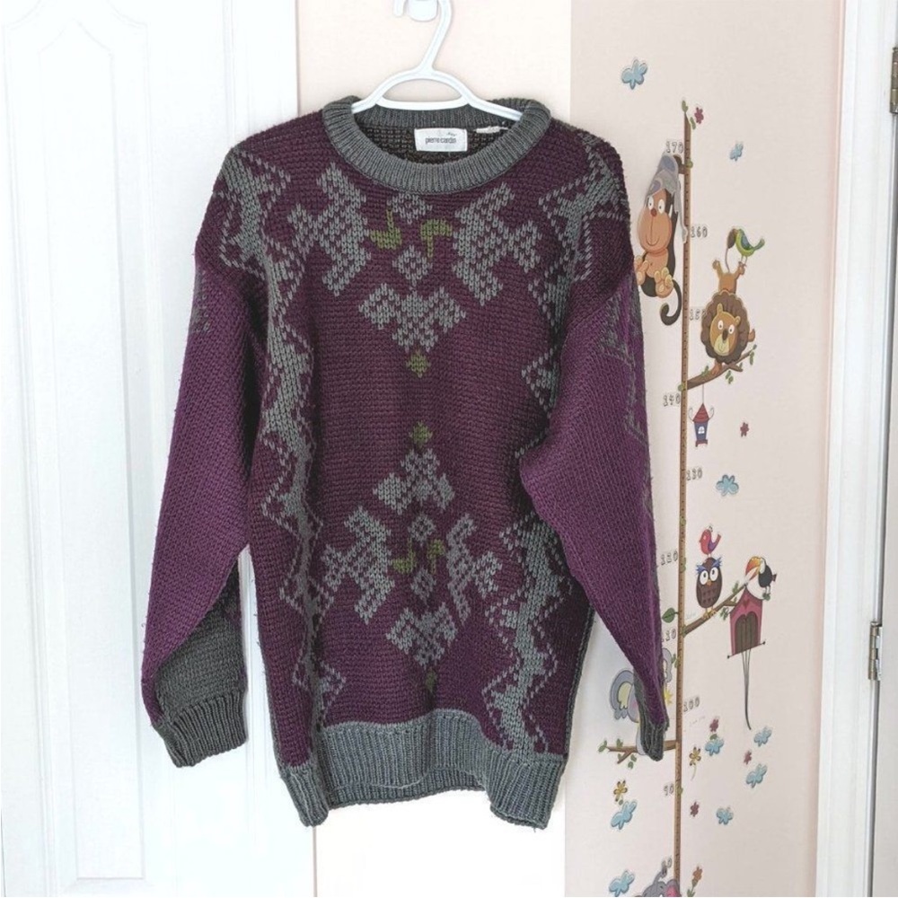 VINTAGE Pierre Cardin wool crewneck sweater abstract print XL B3